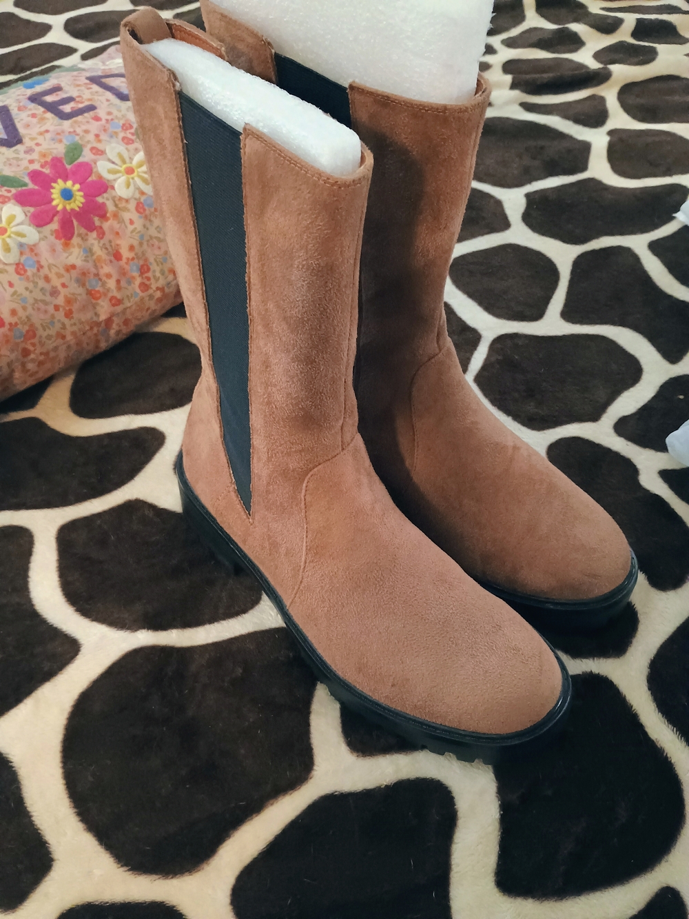 Brown Suede Like Mid-Calf Heeled Boots - Classic Women's Chelsea Style